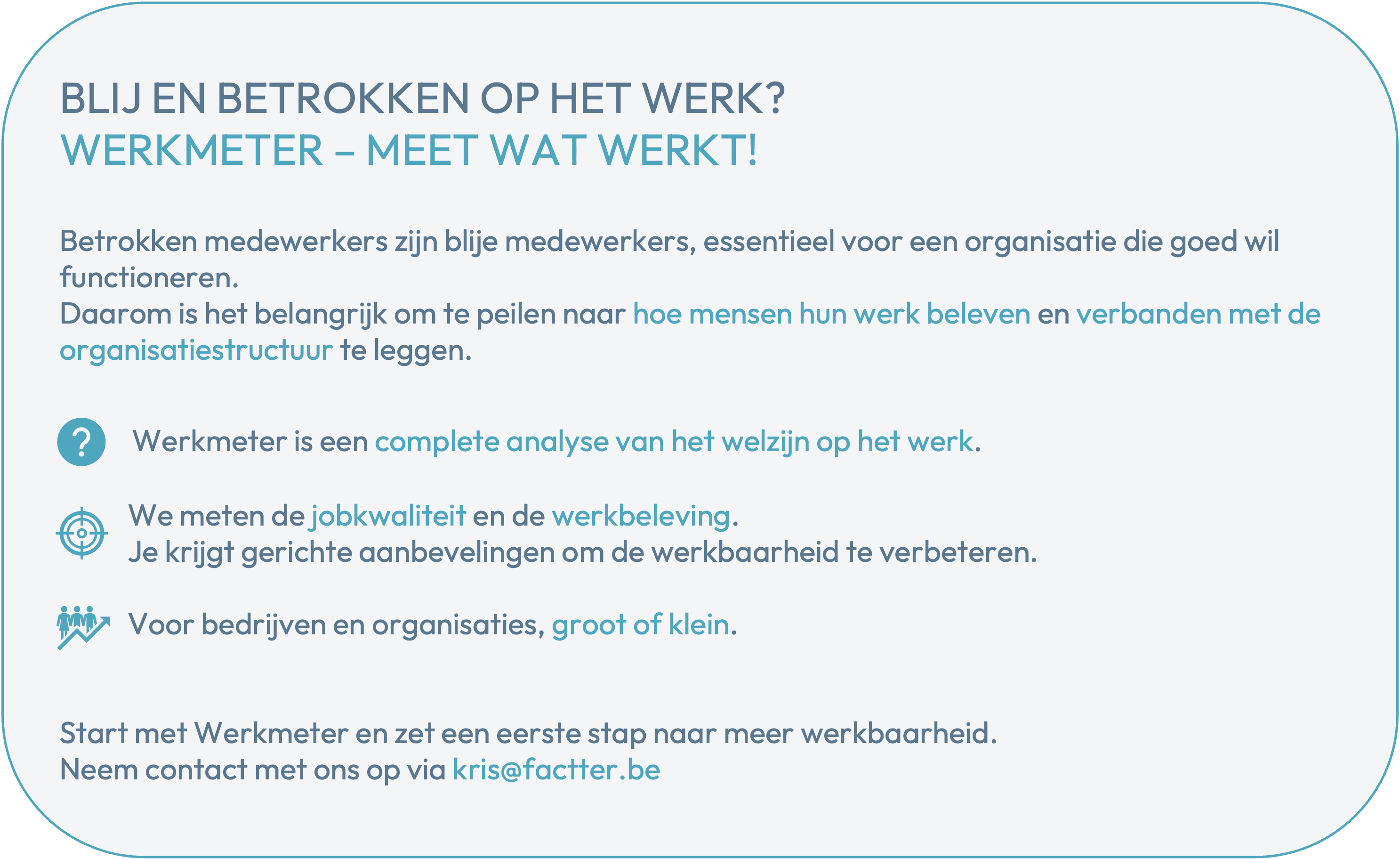 Hoe Werkmeter welzijn (de vijf A's), psychosociale risico's en de impact van organisatiestructuur meet